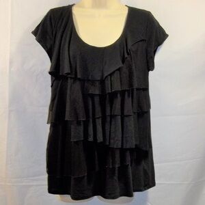 Daisy Fuentes Black Ruffle Layered Shirt Top